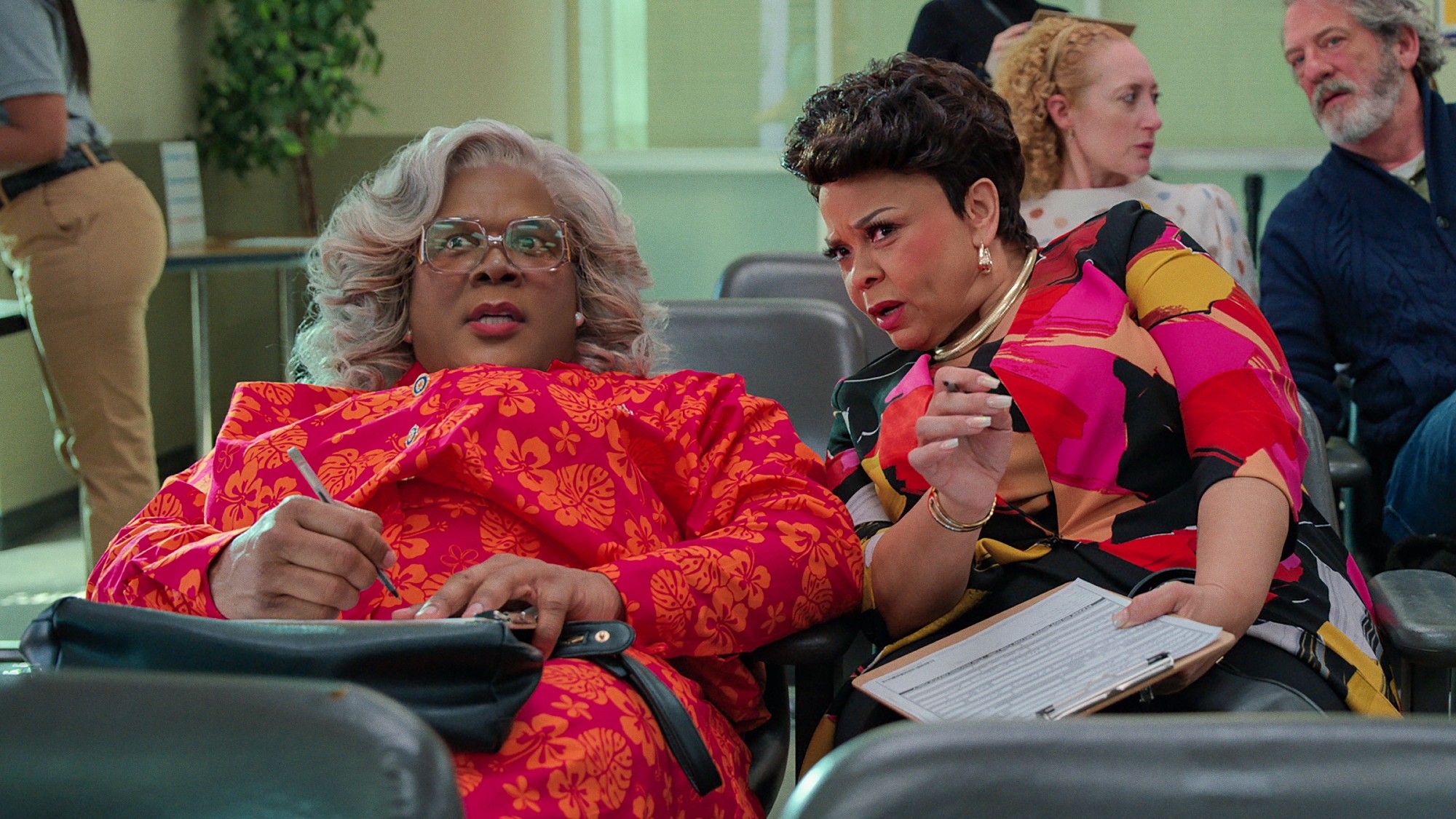 (L-R) Tyler Perry as Madea and Tamela Mann as Cora in Madea's Destination Wedding.