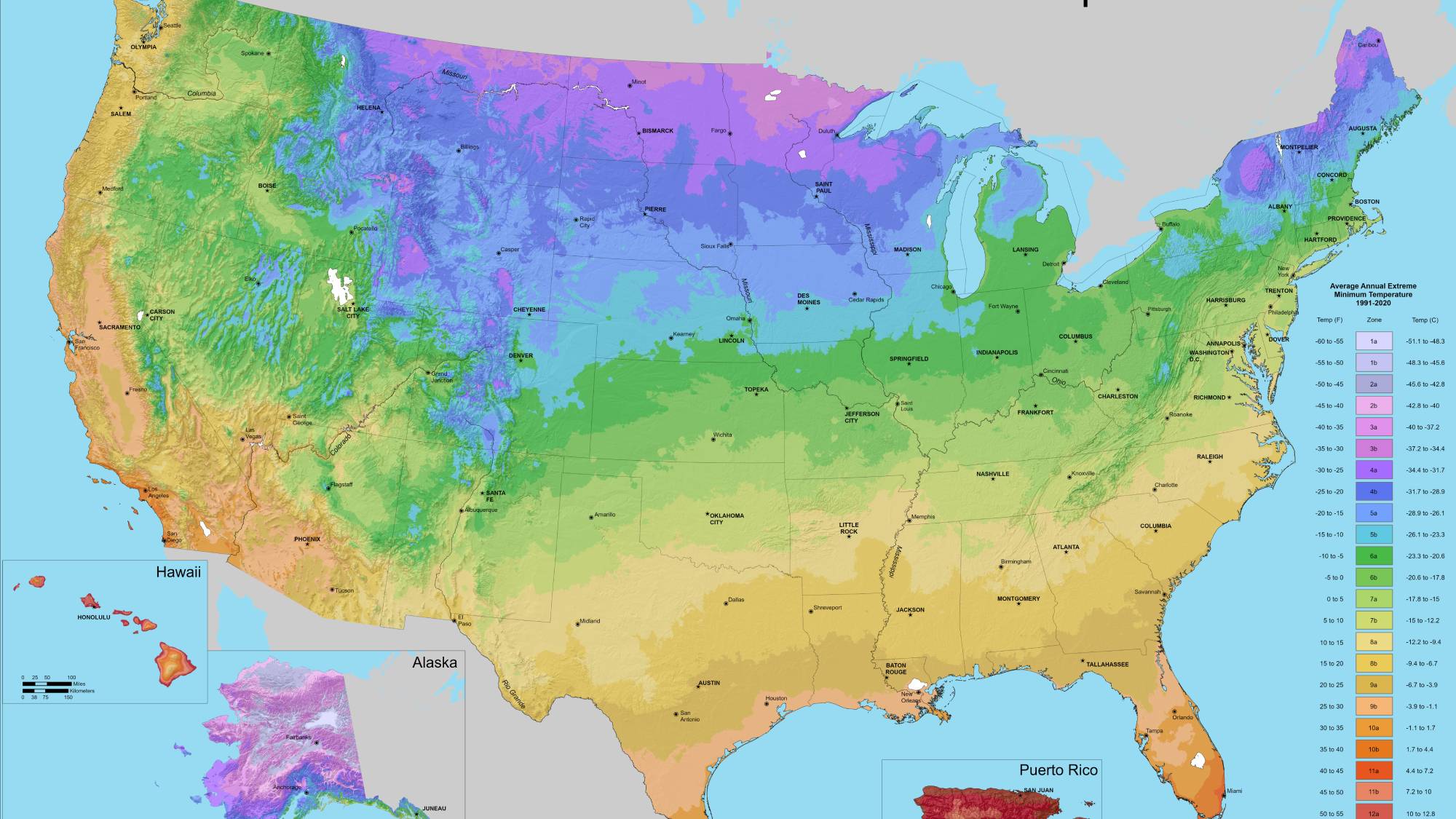 USDA hardiness zone map
