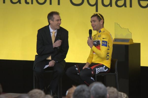 Cadel Evans speaks with Melbourne sports personality Gerard Whateley