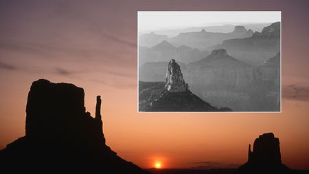 A color Galen Rowell image with a black-and-white image from Ansel Adams