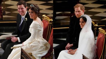 Princess Eugenie's wedding seen here side-by-side with Prince Harry's wedding