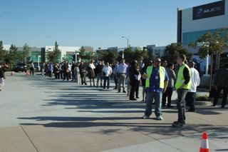 Job seekers lined up early for the combined opening and job fair at Virgin Galactic's new LauncherOne facility in Long Beach, California, on Saturday.