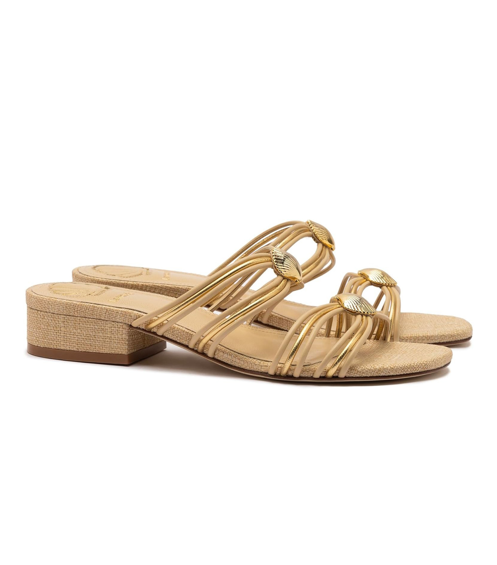 Larroudé, Shelly Flat Mule in Beige Raffia, 9, Beige