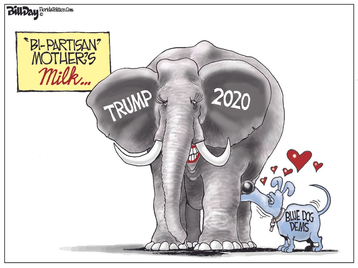 Political Cartoon U.S. BiPartisan Trump 2020 blue dog democrats GOP