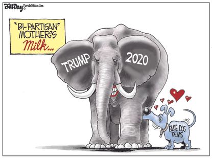 Political Cartoon U.S. Bi-Partisan Trump 2020 blue dog democrats GOP