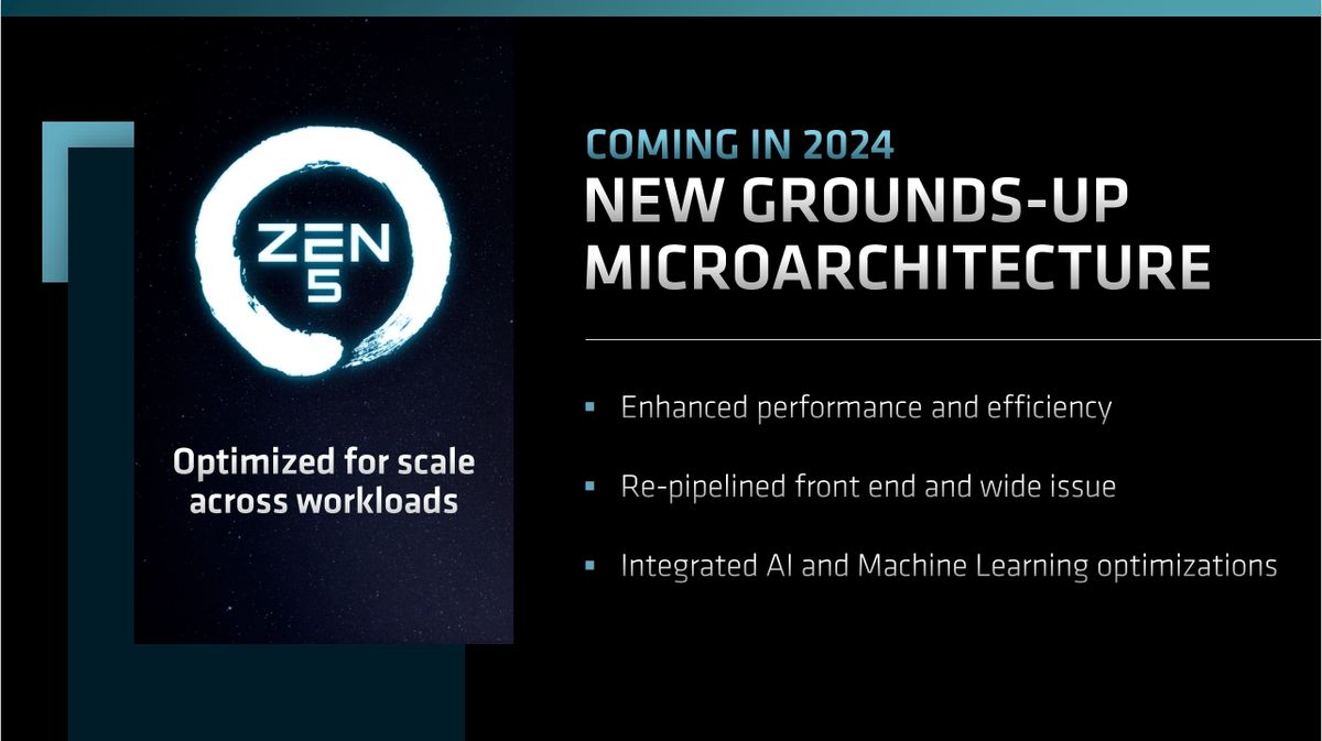 A slide showing high level Zen 5 information