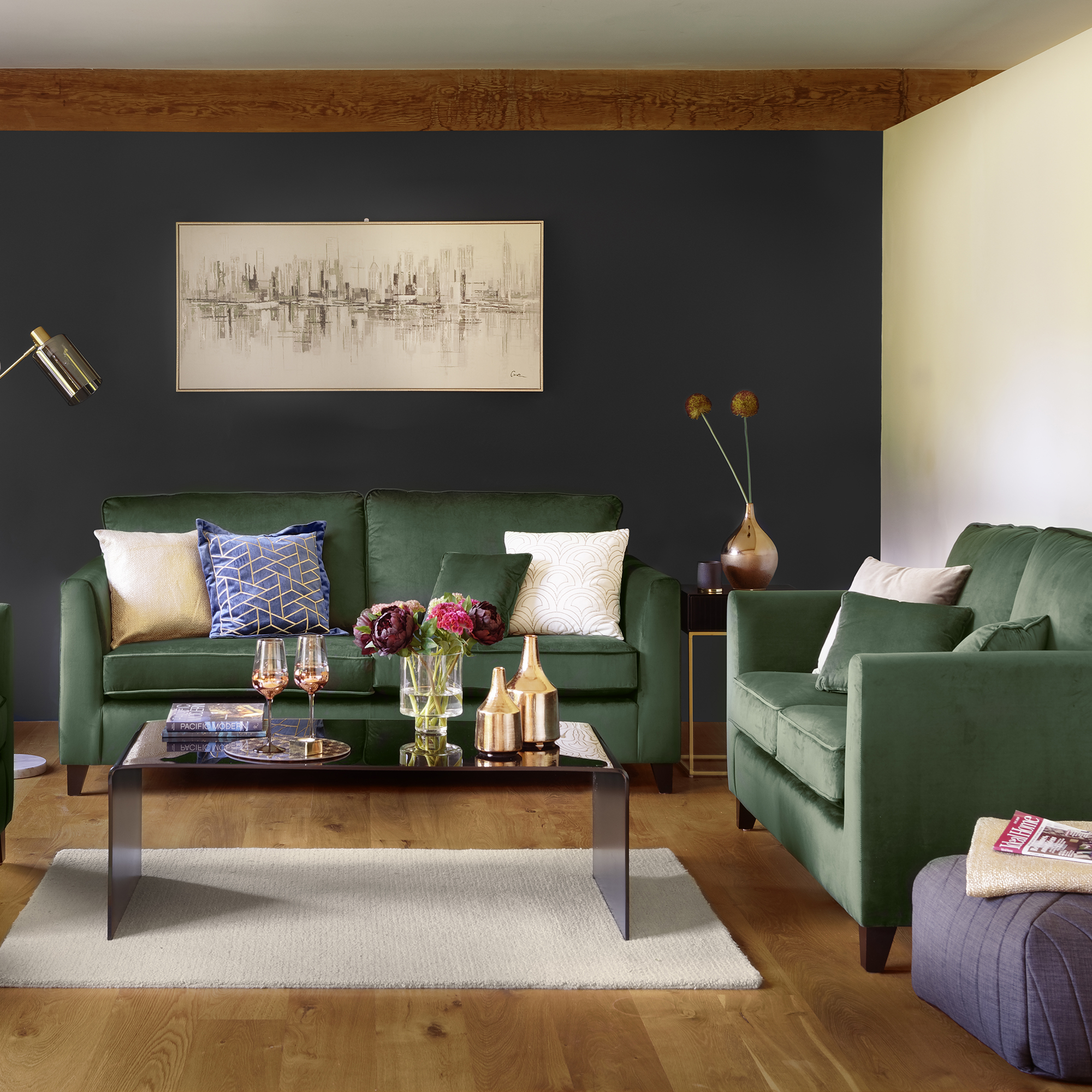 living room with wooden flooring and frame on wall