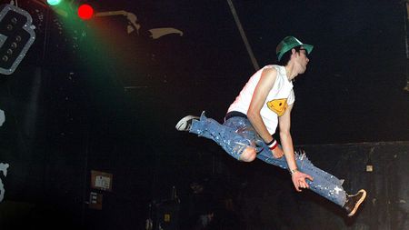 One of the contestants at the UK Air Guitar Championships, held at the Electric Ballroom in Camden Town, London