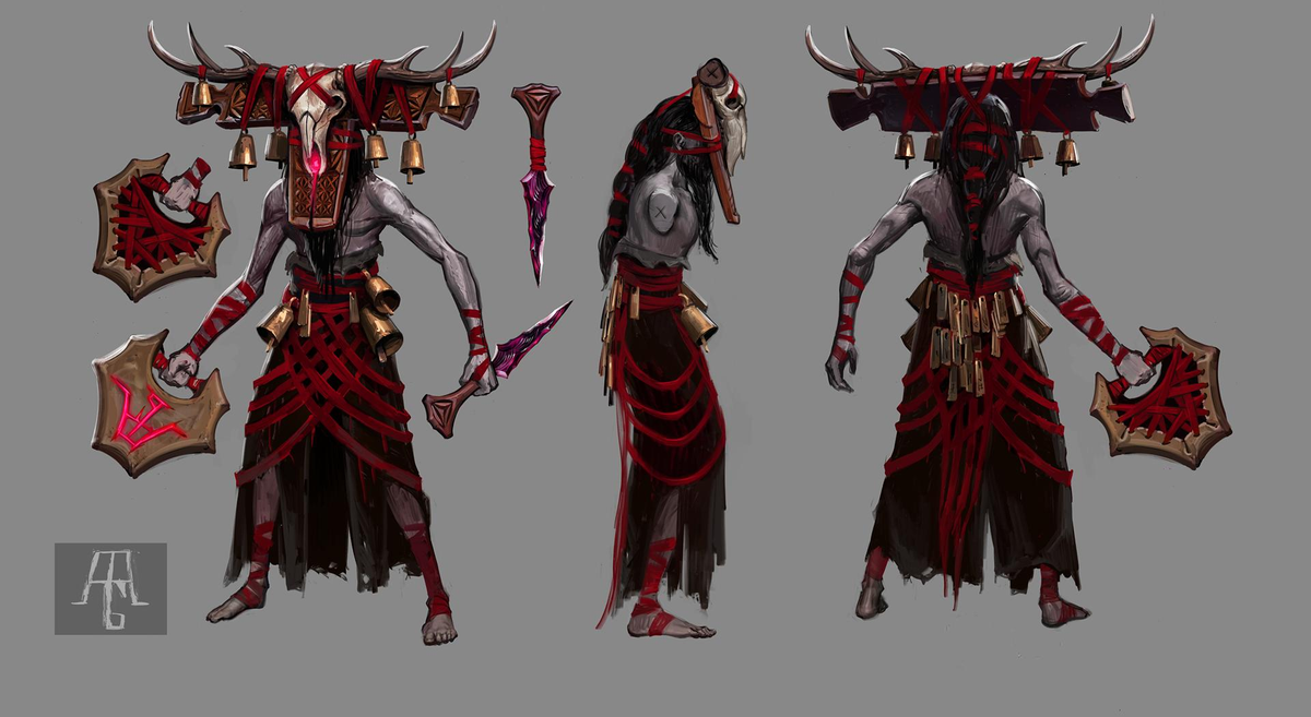 Concept art of bird people for a video game