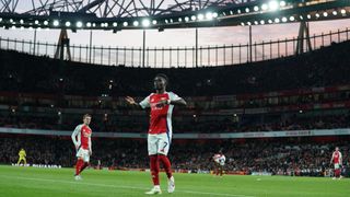 Arsenal's Bukayo Saka during the Premier League match between Arsenal FC and Everton FC at Emirates Stadium on December 14, 2024 in London, England.