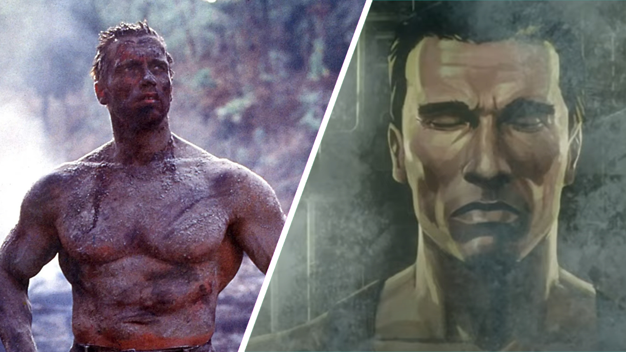 Alan 'Dutch' Schaefer shown in Predator (1988) on the left, and in Predator: Killer of Killers (2025) on the right.