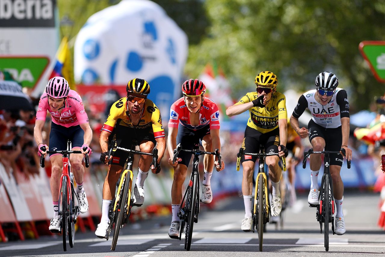 Five contenders for the Vuelta a España (l-r) Geraint Thomas, Primož Roglič, Remco Evenepoel, Jonas Vingegaard and Juan Ayuso 