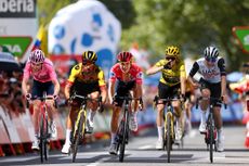 Five contenders for the Vuelta a España (l-r) Geraint Thomas, Primož Roglič, Remco Evenepoel, Jonas Vingegaard and Juan Ayuso 