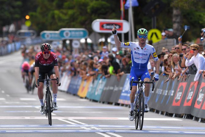 Dries Devenyns (Deceuninck-QuickStep) wins ahead of Pavel Sivakov (Team Ineos)