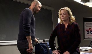 The Strain Corey Stoll Samantha Mathis having a discussion in the office
