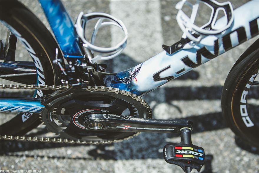 The shark logo features at the bottom of the down tube
