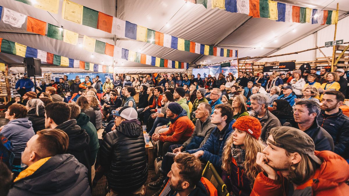 The audience at. the Kendal Mountain Festival listen to a speaker