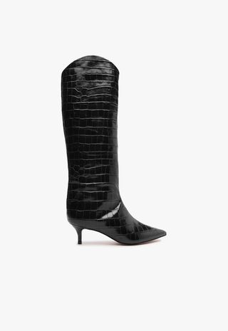 Maryana Lo Crocodile-Embossed Leather Boot - 5 / Black / Crocodile-Embossed Leather