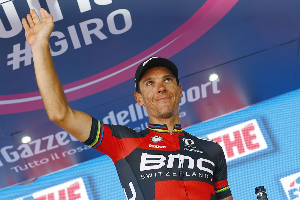 Philippe Gilbert on the stage 18 podium.