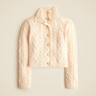 Cable-Knit Turtleneck Cardigan Sweater