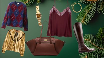 Collage of stylish fashion gifts featured in the gift guide, showcasing a curated selection of clothing, accessories and fashion-forward items.