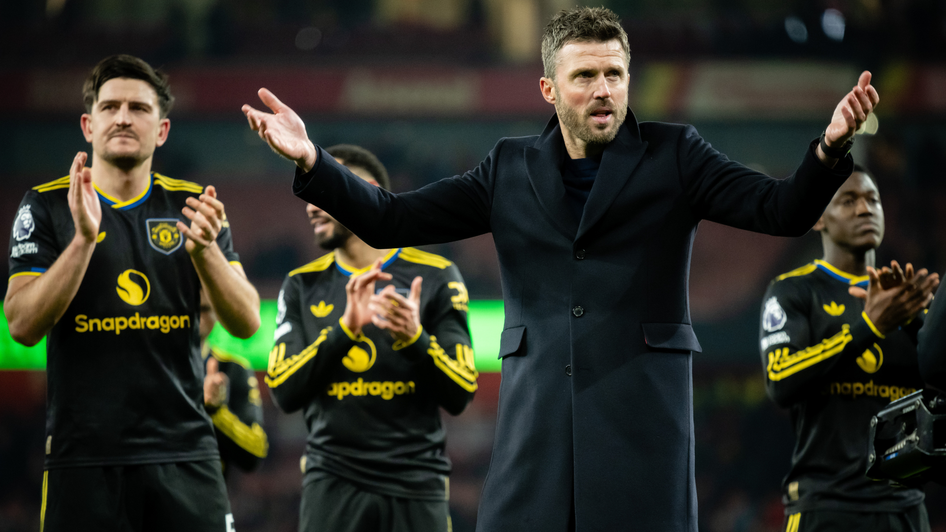 Manchester United Head Coach / Manager Michael Carrick reacts at the end of the Premier League match between Arsenal and Manchester United at Emirates Stadium on January 25, 2026 in London, United Kingdom. 