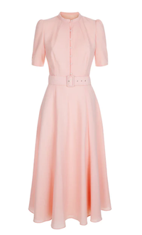 'Ahana' Blush Pink Crepe Midi Dress (£720.00) $916.48 | Beulah London