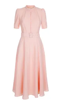 'Ahana' Blush Pink Crepe Midi Dress (£720.00) $916.48 | Beulah London