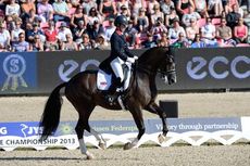 Charlotte Dujardin and Valegro on their way to winning the grand prix freestyle at the 2013 Europeans