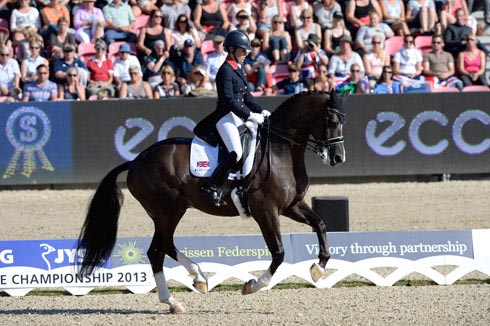 Charlotte Dujardin and Valegro on their way to winning the grand prix freestyle at the 2013 Europeans