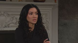 Zuleyka Silver as Audra in black and upset in The Young and the Restless