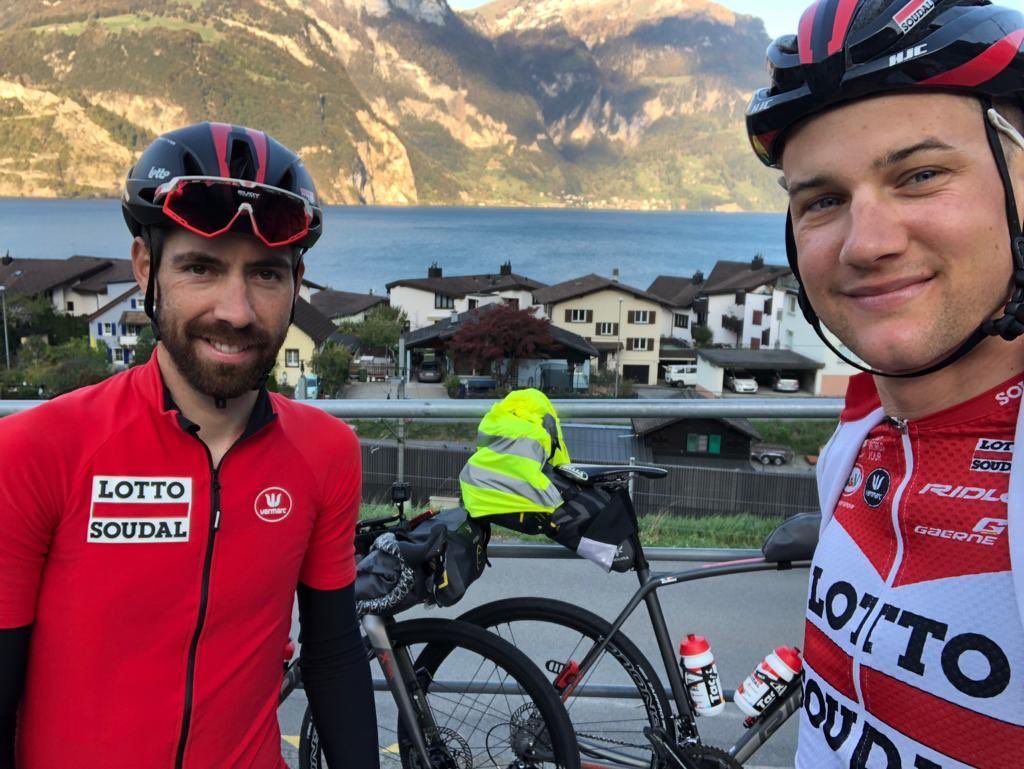 A quick selfie with Thomas De Gendt and Tim Wellens on day two of their ride