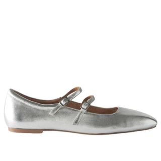 Mint Velvet Silver Leather Ballet Pumps