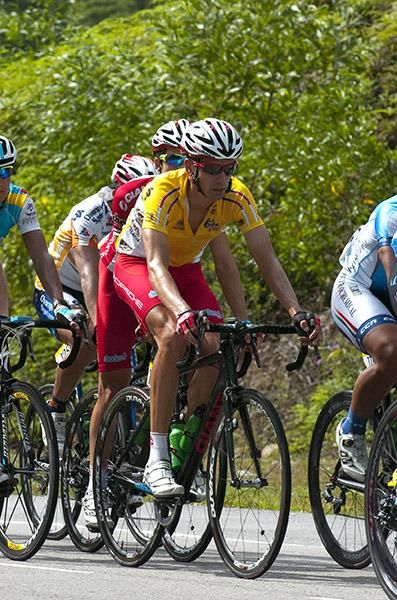 Darren Lapthorne (Drapac Cycling) in the tour leader's yellow jersey during stage six.