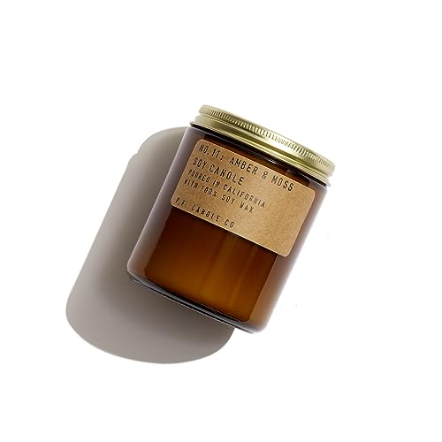 P.f. Candle Co. Amber & Moss Classic Standard Scented Soy Wax Candle (7.2 Oz) 40-50 Hour Burn Time, Amber Glass Jar, Made in the U.s.a.