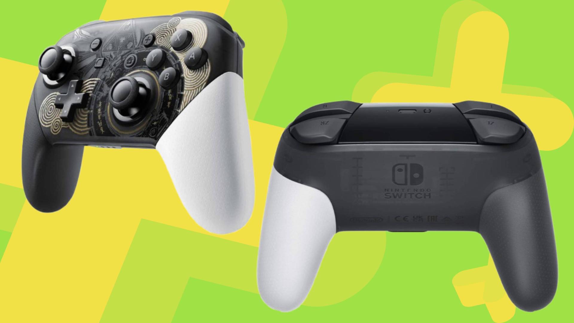 Image of the side and back of the Tears of the Kingdom Switch Pro controller.