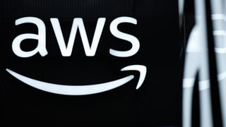 Amazon Web Services (AWS) logo and branding pictured at the Hannover Messe industrial trade fair for mechanical and electrical engineering and digital industries.