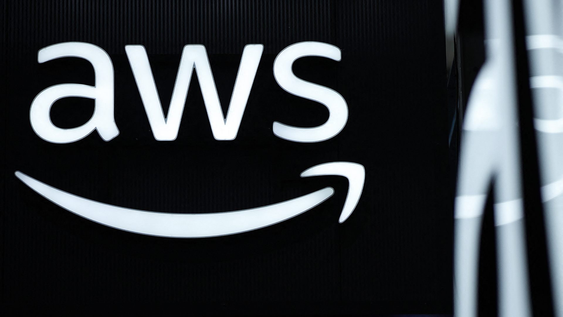Amazon Web Services (AWS) logo and branding pictured at the Hannover Messe industrial trade fair for mechanical and electrical engineering and digital industries.