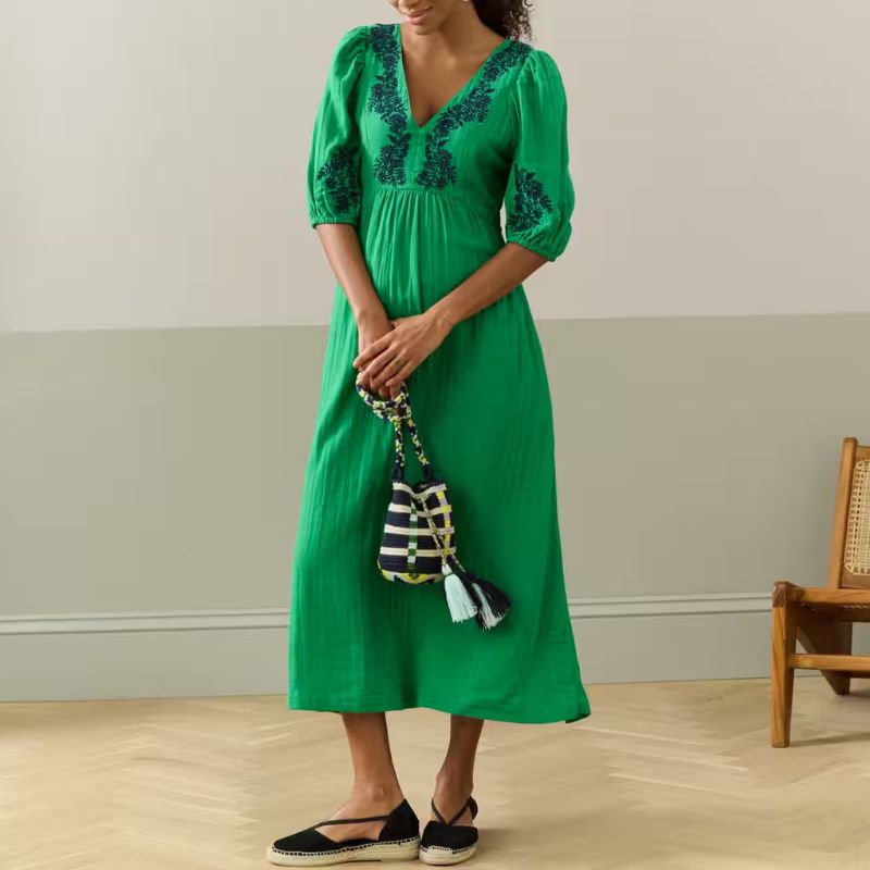 Cheesecloth Embroidered Dress on model 