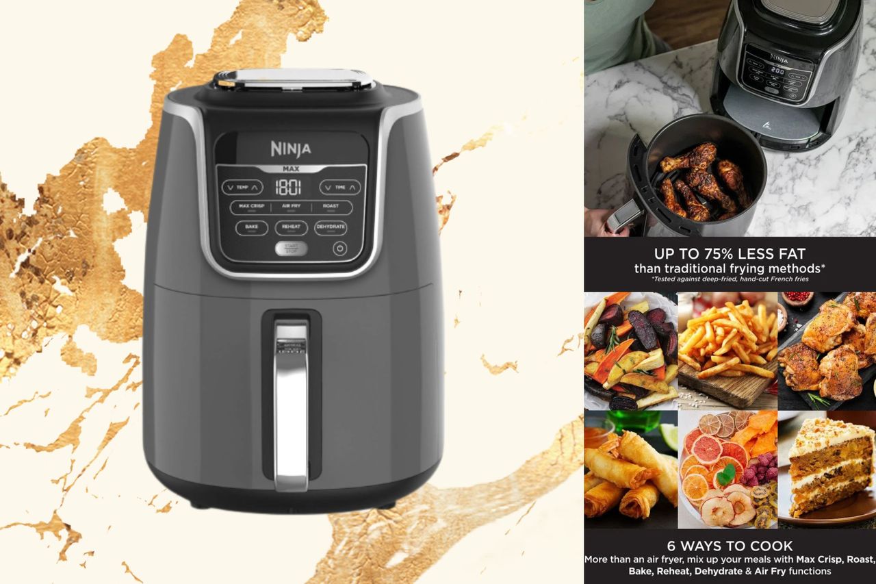 A collage of the ninja air fryer max af160uk