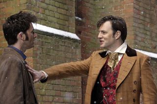 But they're quickly in character when they're called on. Watch The Next Doctor on BBC One on Christmas Day