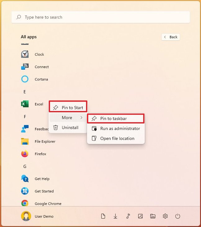 Pin apps to Start and Taskbar