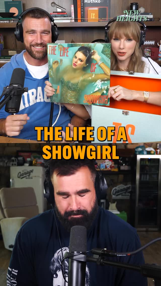 Taylor Swift wearing her showgirl outfits on the life of a showgirl album cover on new heights