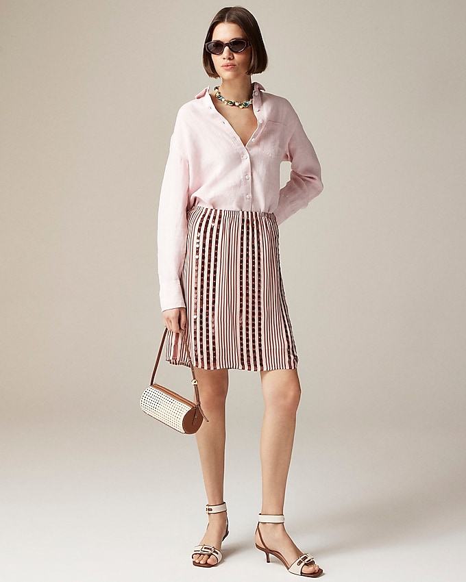 Collection Gwen Knee-Length Layered Slip Skirt in Sequin-Striped Chiffon