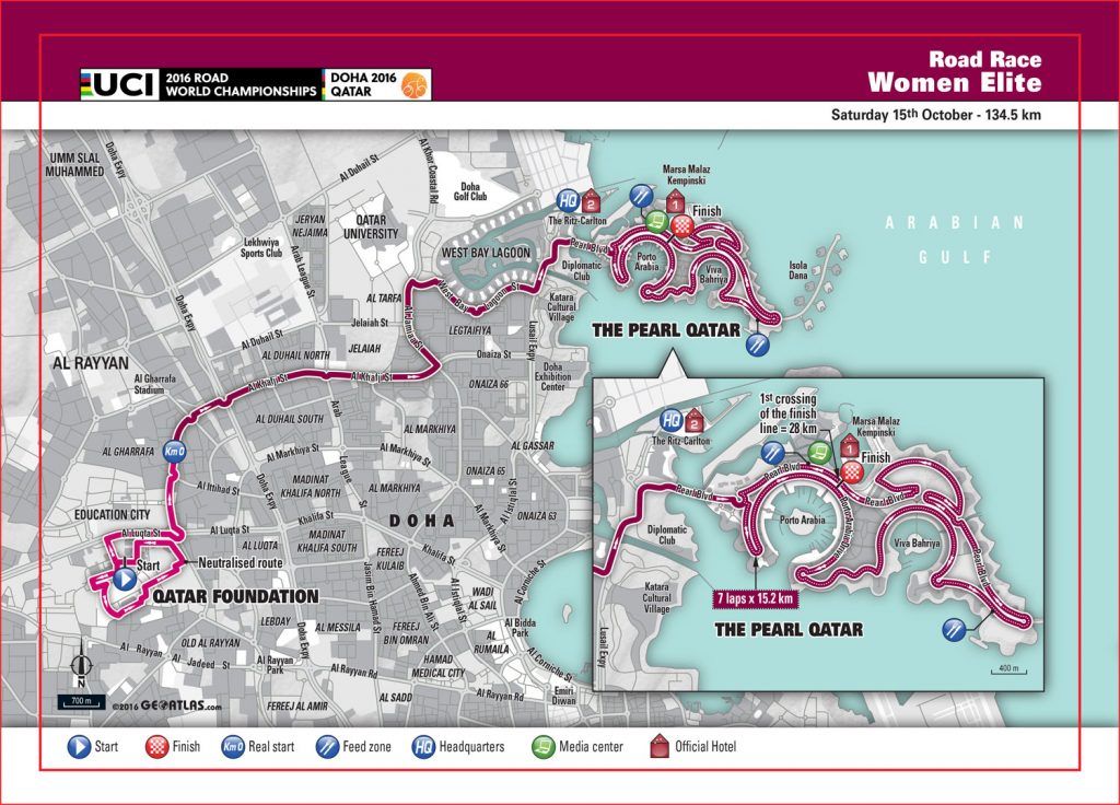 The elite women's road race course in Doha