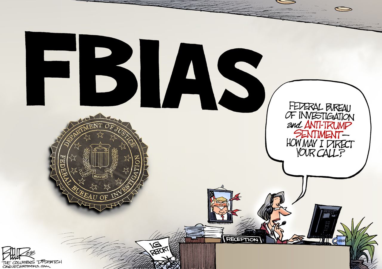 Political cartoon U.S. FBI bias Trump inspector general Russia investigation Comey