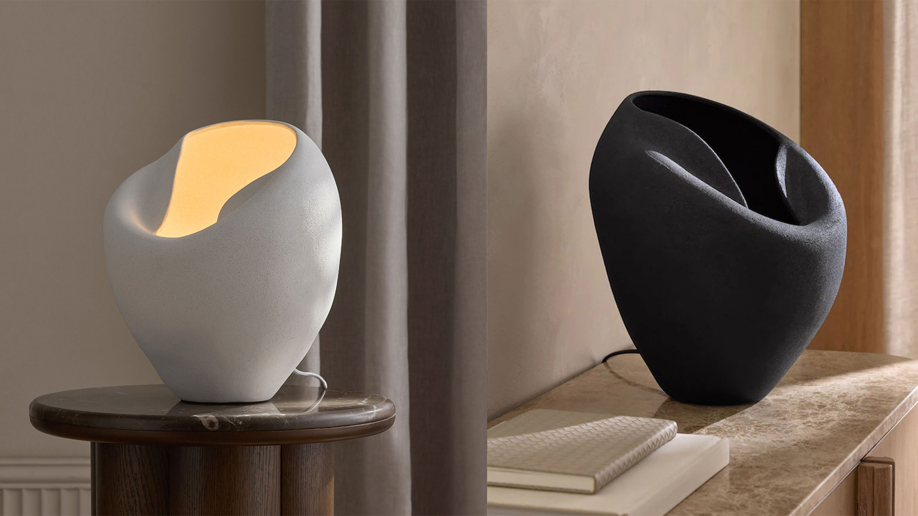 Black and white sculptural lamp