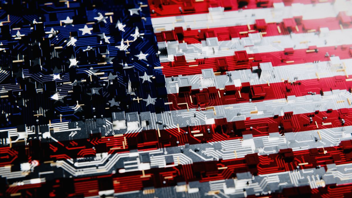 The US flag with a digital effect overlaid onto it