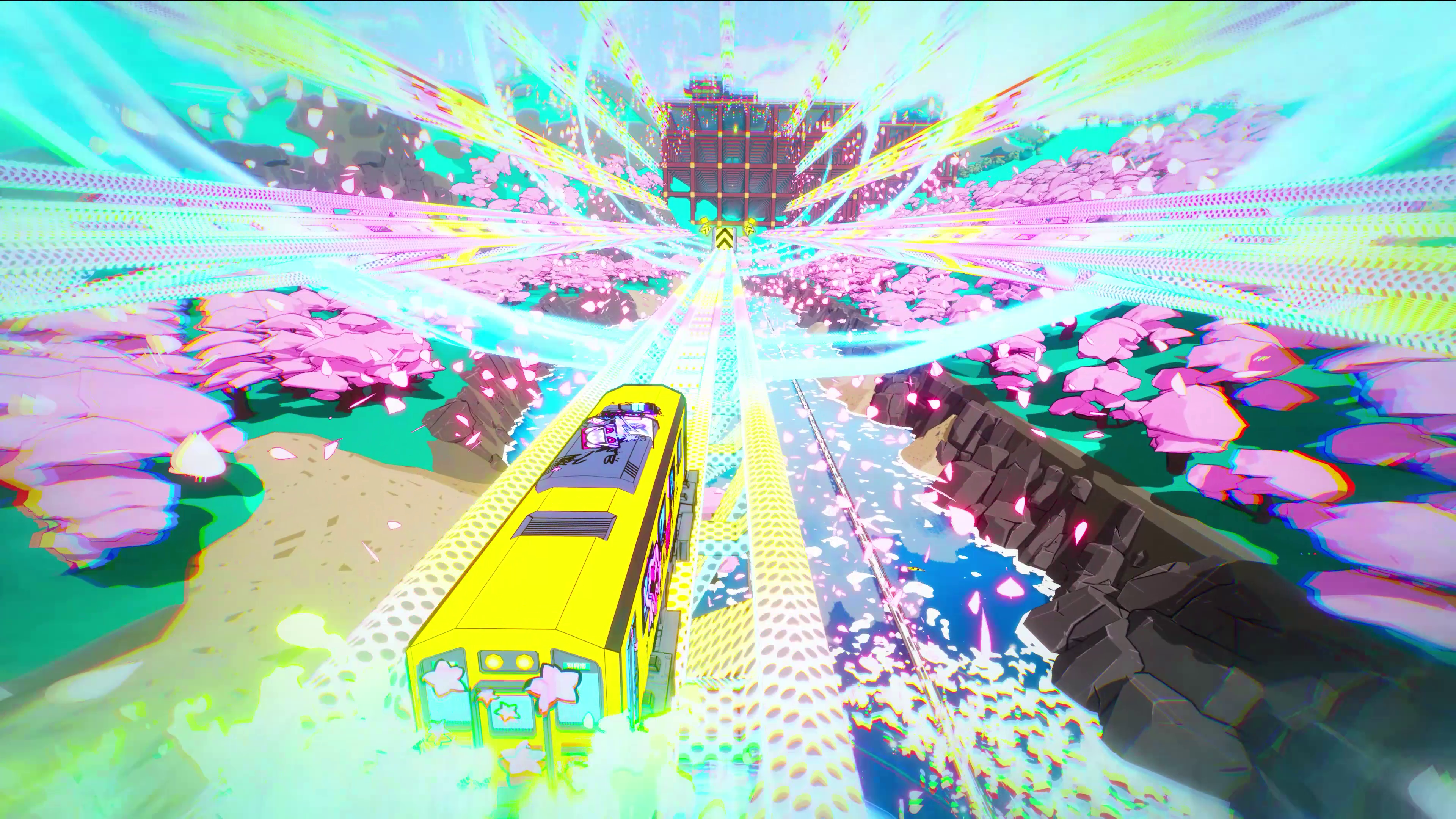 Denshattack; screens from a stylised video game