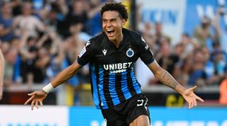 Antonio Nusa of Club Brugge celebrates after scoring the 5-1 goal during the Jupiler Pro League season 2023 - 2024 match day 4 match between Club Brugge and RWDM on August 20, 2023 in Bruges, Belgium.